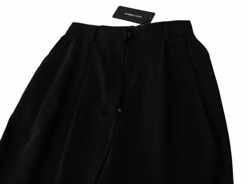 Dolce & Gabbana Black Wool High Waist Pleat Front Cropped Pants - Image 8
