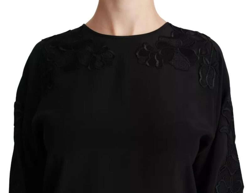 Dolce & Gabbana Black Floral Embroidered Blouse Silk Top - Image 6
