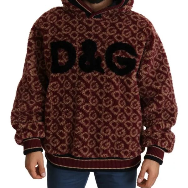 Dolce & Gabbana Red Beige Wool Oversize Hooded Pullover Sweater