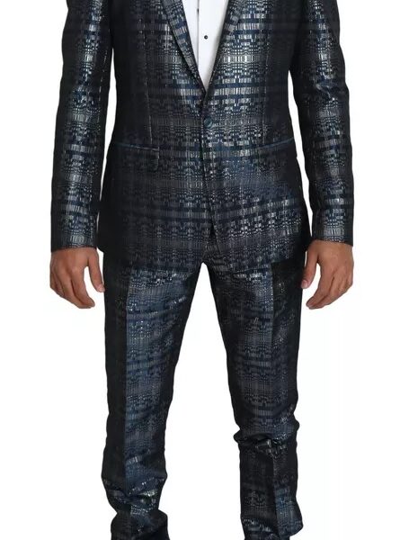 Dolce & Gabbana Blue Silver Shiny 2 Piece Slim GOLD Suit