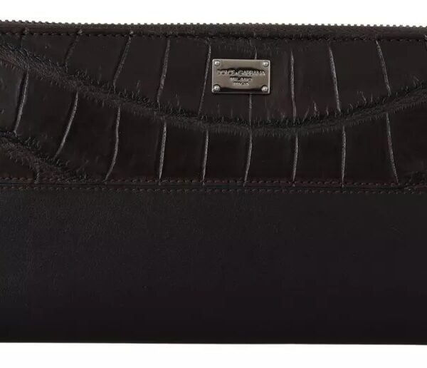 Dolce & Gabbana Brown Exotic Leather Zip Around Continental Clutch Wallet