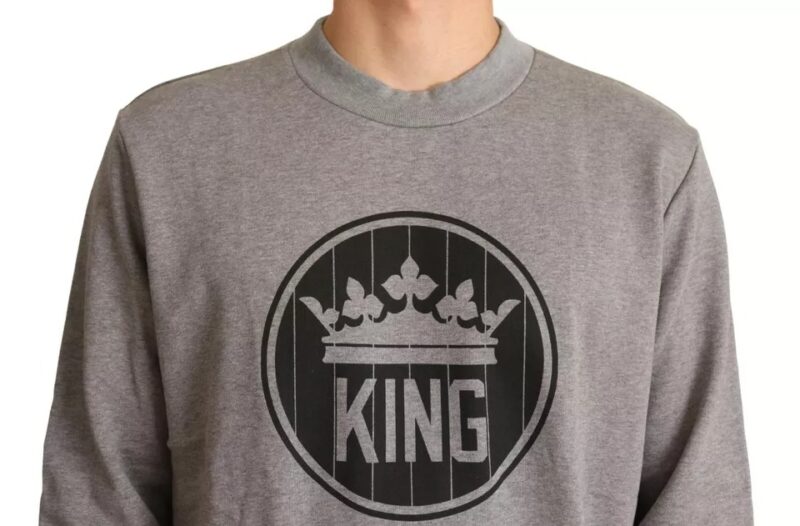 Dolce & Gabbana Gray Crown King Cotton Pullover Sweater - Image 2