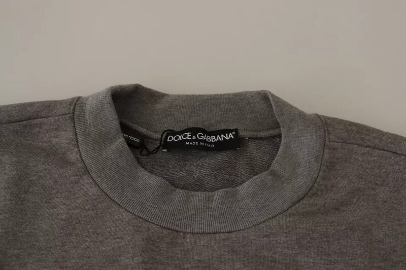 Dolce & Gabbana Gray Crown King Cotton Pullover Sweater - Image 4