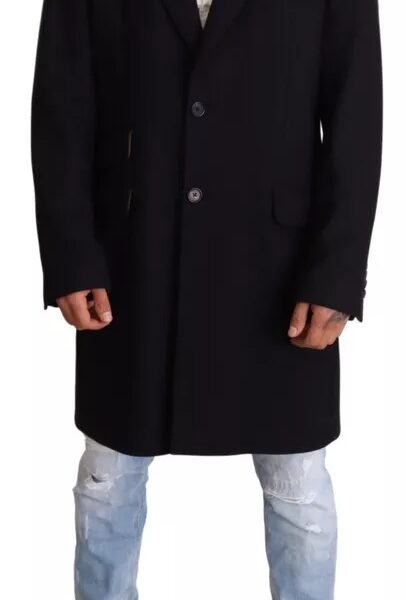 Dolce & Gabbana Blue Trench Coat Long Wool Stretch Jacket
