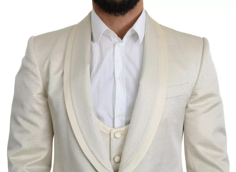 Dolce & Gabbana Beige Wool Crème 3 Piece SICILIA Shawl Suit - Image 6