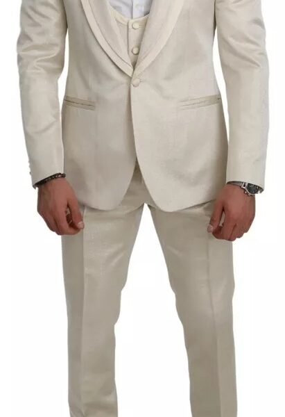Dolce & Gabbana Beige Wool Crème 3 Piece SICILIA Shawl Suit
