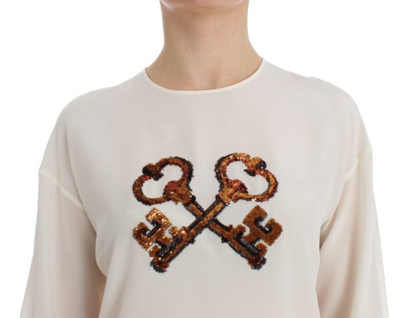 Dolce & Gabbana Ivory Sequined Silk Blouse Top - Image 5