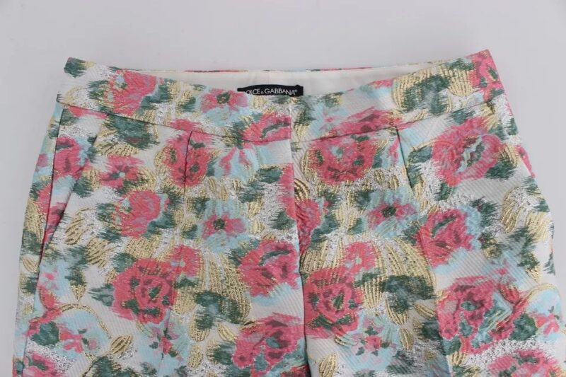 Dolce & Gabbana White Pink Floral Brocade Pants - Image 8