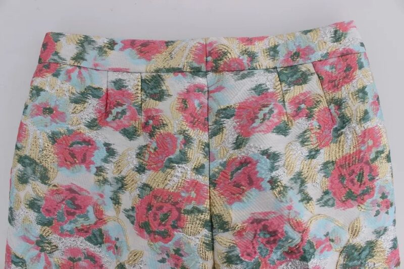 Dolce & Gabbana White Pink Floral Brocade Pants - Image 7