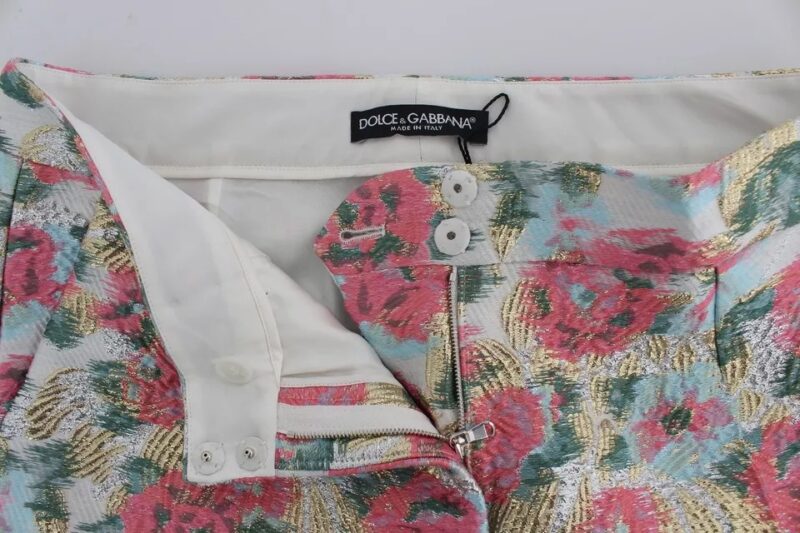 Dolce & Gabbana White Pink Floral Brocade Pants - Image 6