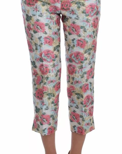 Dolce & Gabbana White Pink Floral Brocade Pants