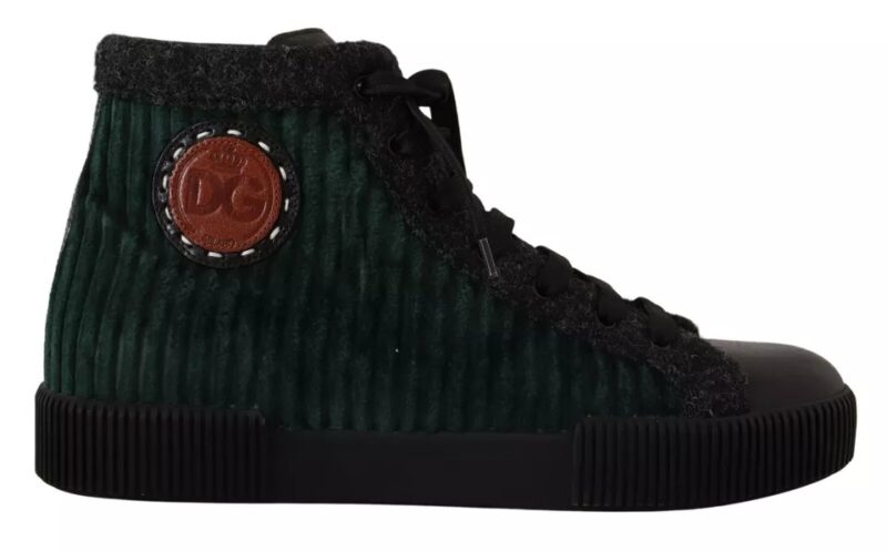 Dolce & Gabbana Green Corduroy High Tops Sneakers Mens Casual Shoes - Image 2