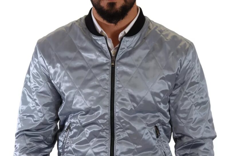 Dolce & Gabbana Light Blue Bomber Coat Men Jacket - Image 3