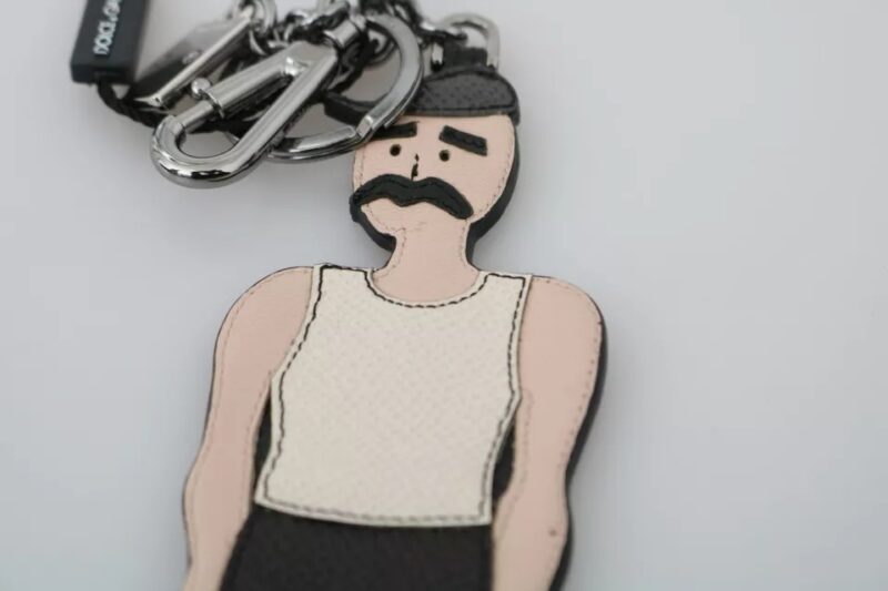 Dolce & Gabbana Black Leather Fisherman Logo Badge Keyring Keychain - Image 2