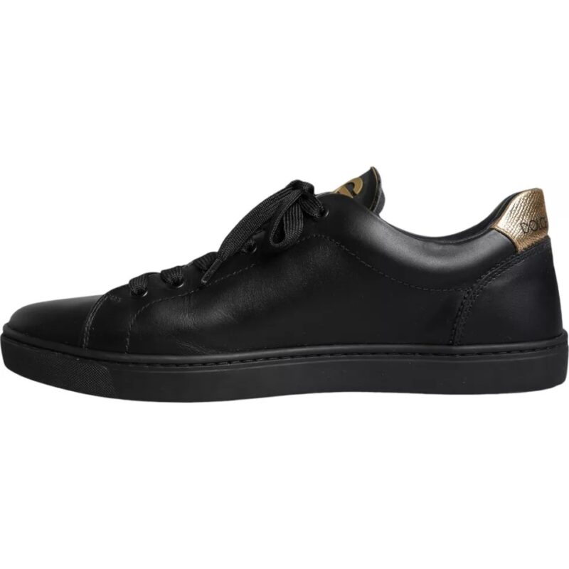 Dolce & Gabbana Black Leather Heart Low Top Sneaker Shoes - Image 2