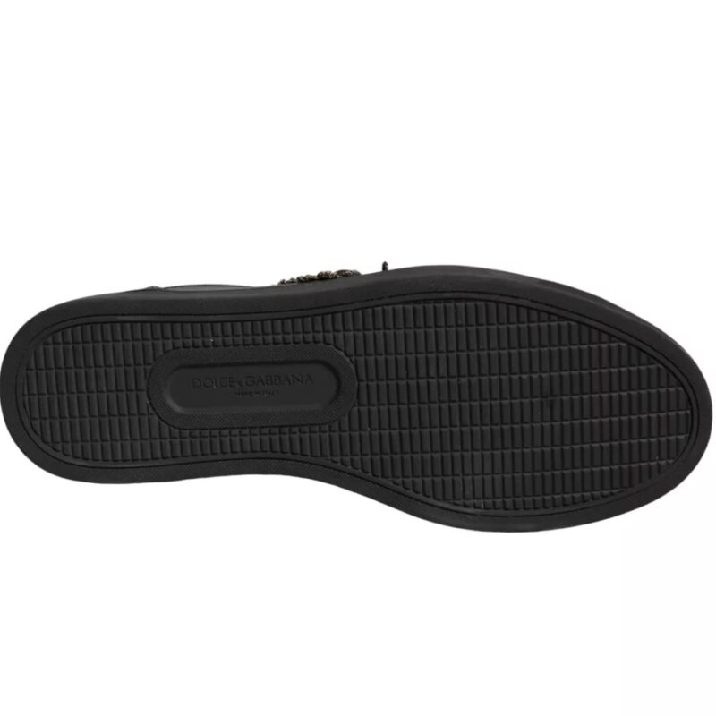 Dolce & Gabbana Black Leather Heart Low Top Sneaker Shoes - Image 5