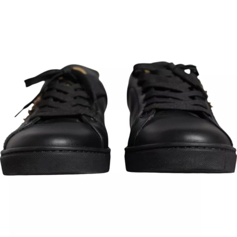 Dolce & Gabbana Black Leather Heart Low Top Sneaker Shoes - Image 7