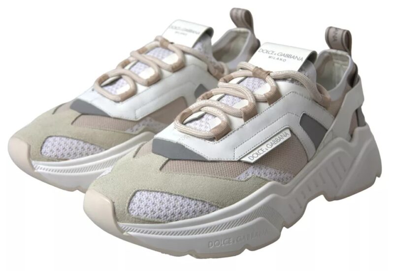 Dolce & Gabbana White Beige Leather Sport DAYMASTER Shoes Sneakers - Image 3