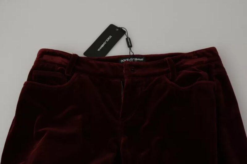 Dolce & Gabbana Bordeaux Velvet Stretch Slim Fit Pants - Image 6