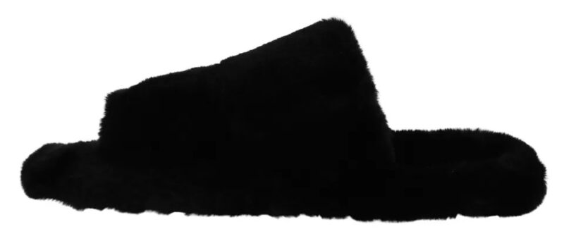 Dolce & Gabbana Black Polyester Faux Fur Mens Flats Sandals Shoes - Image 2