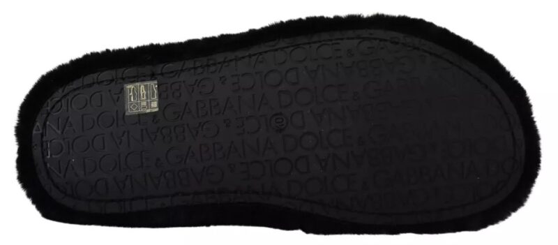 Dolce & Gabbana Black Polyester Faux Fur Mens Flats Sandals Shoes - Image 4