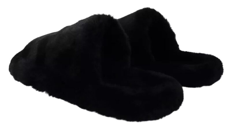 Dolce & Gabbana Black Polyester Faux Fur Mens Flats Sandals Shoes - Image 5