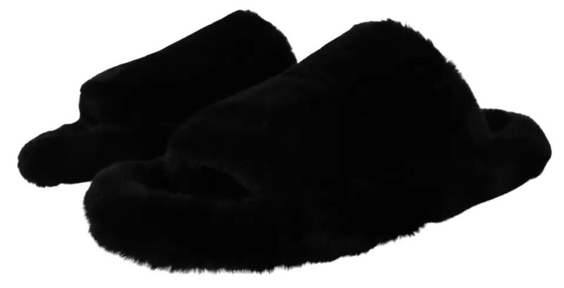 Dolce & Gabbana Black Polyester Faux Fur Mens Flats Sandals Shoes - Image 6
