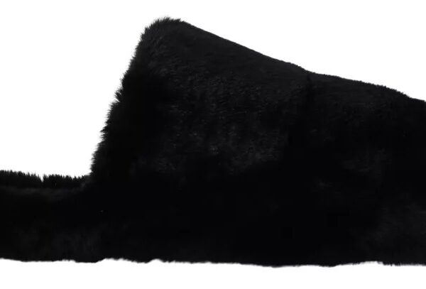 Dolce & Gabbana Black Polyester Faux Fur Mens Flats Sandals Shoes