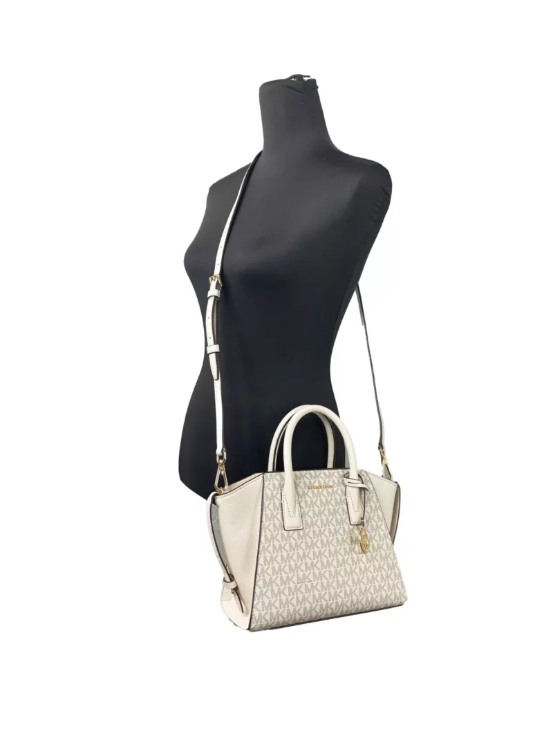 Michael Kors Avril Small Leather Top Zip Satchel Crossbody Bag Cream - Image 2