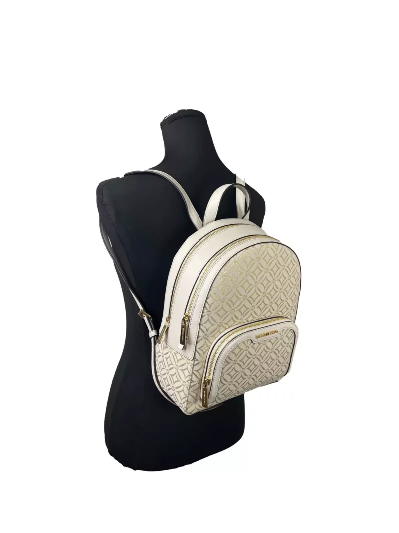 Michael Kors Jaycee Medium Zip Pocket Backpack Bag Cream Gold - Image 3