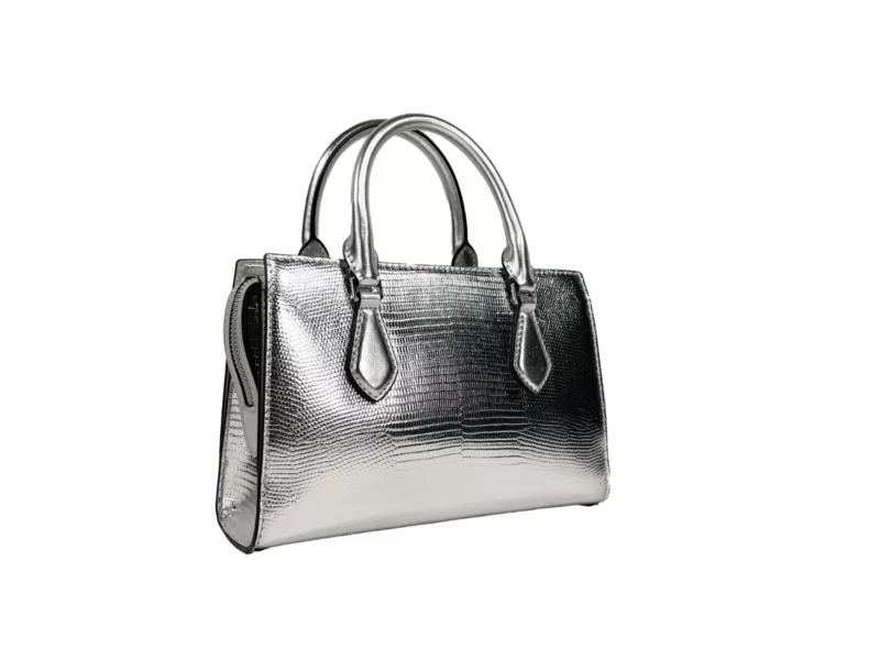 Michael Kors Sheila Small Crossbody Satchel Purse Bag Silver - Image 4