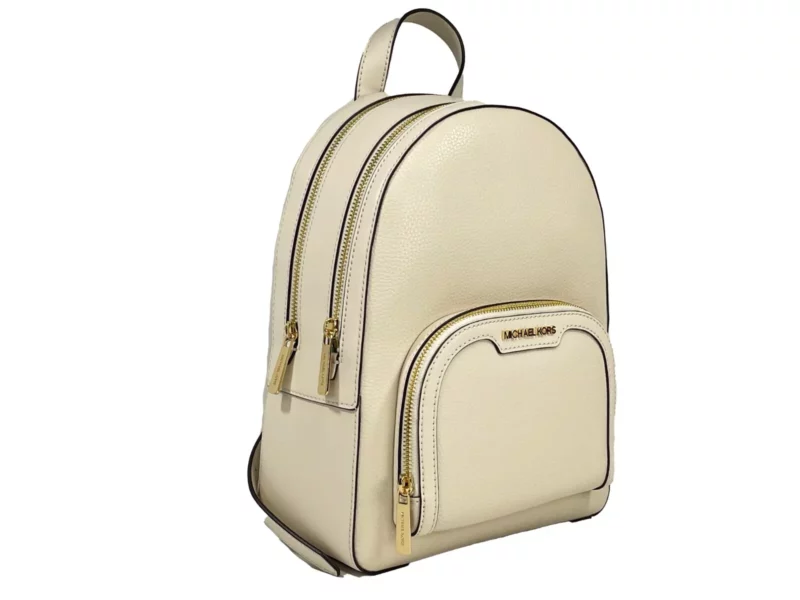 Michael Kors Jaycee Medium Pebble Leather Zip Pocket Backpack Bag Cream - Image 4