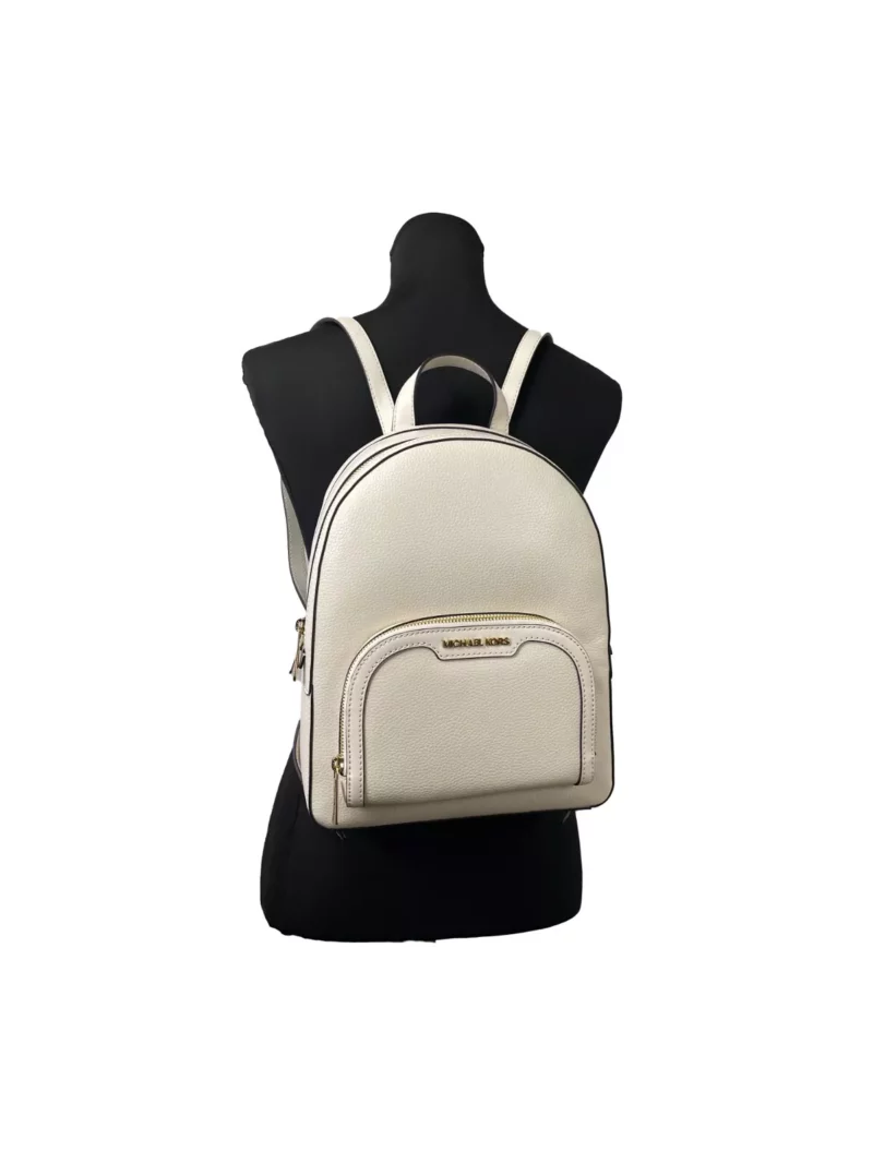Michael Kors Jaycee Medium Pebble Leather Zip Pocket Backpack Bag Cream - Image 2