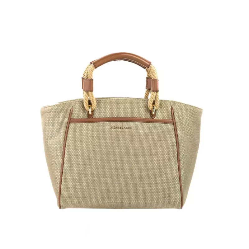 Michael Kors Talia Small Pale Gold Metallic Canvas Grab Tote Crossbody Purse - Image 2