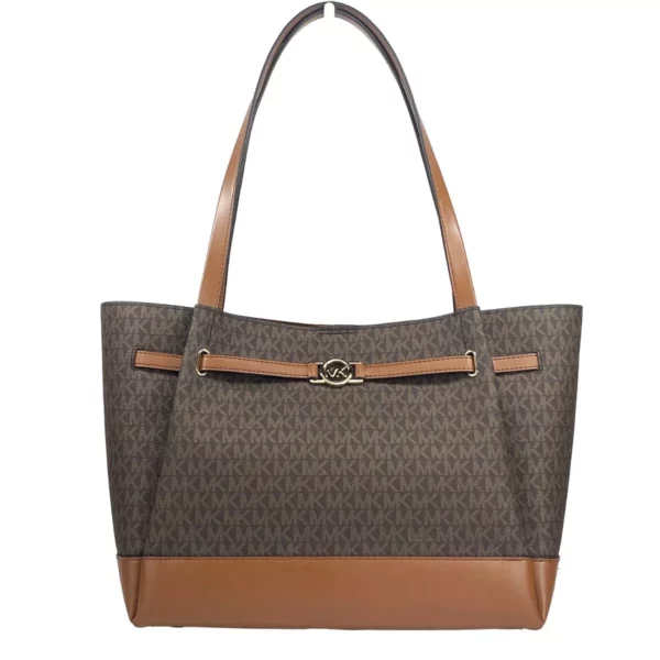 Michael Kors Reed Large Belted Tote Shoulder Bag Purse Brown