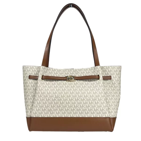 Michael Kors Reed Large Belted Tote Shoulder Bag Purse Vanilla
