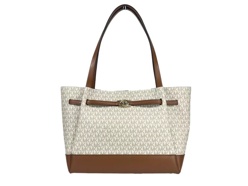 Michael Kors Reed Large Belted Tote Shoulder Bag Purse Vanilla