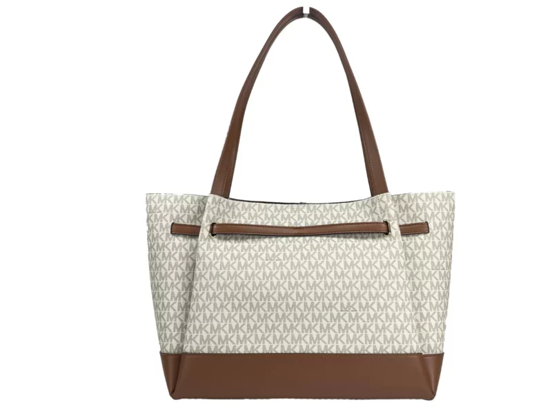 Michael Kors Reed Large Belted Tote Shoulder Bag Purse Vanilla - Image 4