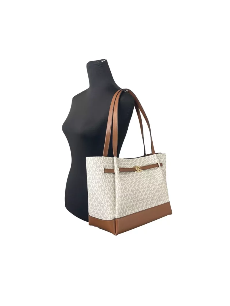 Michael Kors Reed Large Belted Tote Shoulder Bag Purse Vanilla - Image 3