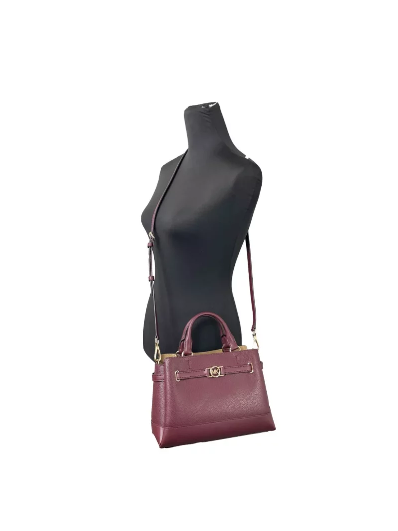 Michael Kors Reed Small Leather Belted Satchel Crossbody Bag Oxblood - Image 3