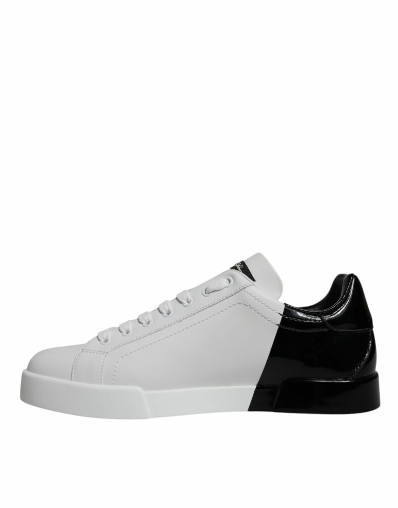 Dolce & Gabbana White Black Logo Portofino Sneaker Shoes - Image 5