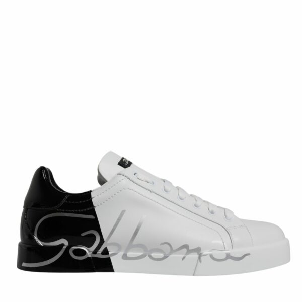 Dolce & Gabbana White Black Logo Portofino Sneaker Shoes