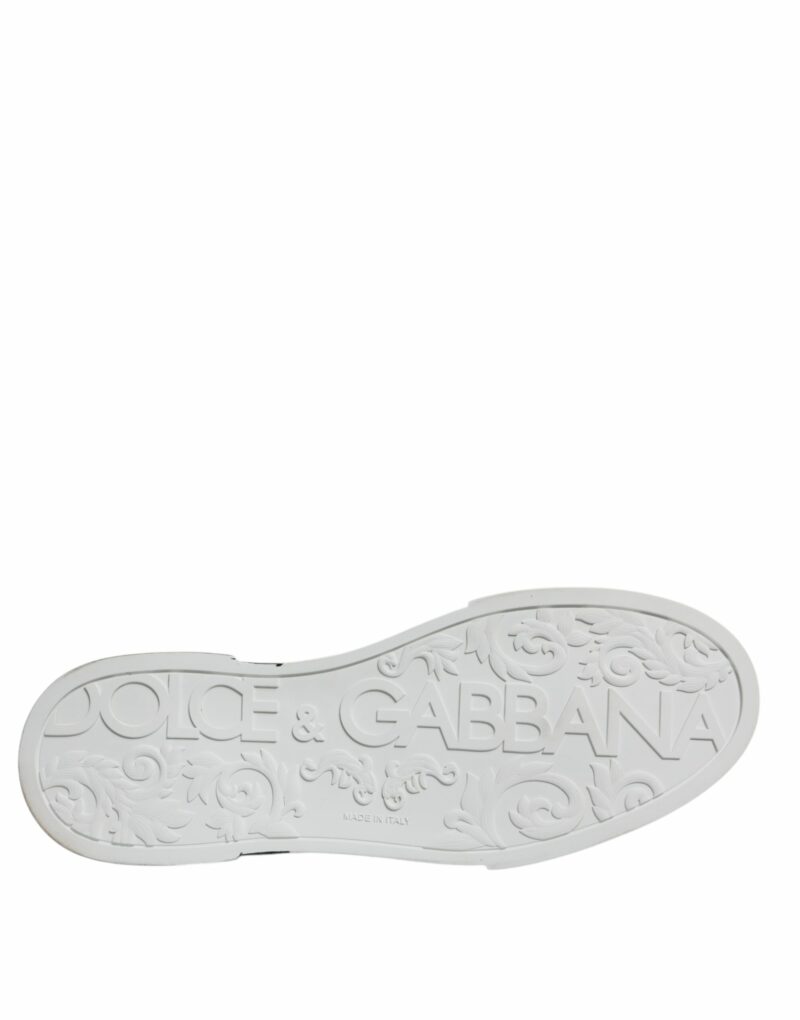 Dolce & Gabbana White Black Logo Portofino Sneaker Shoes - Image 7
