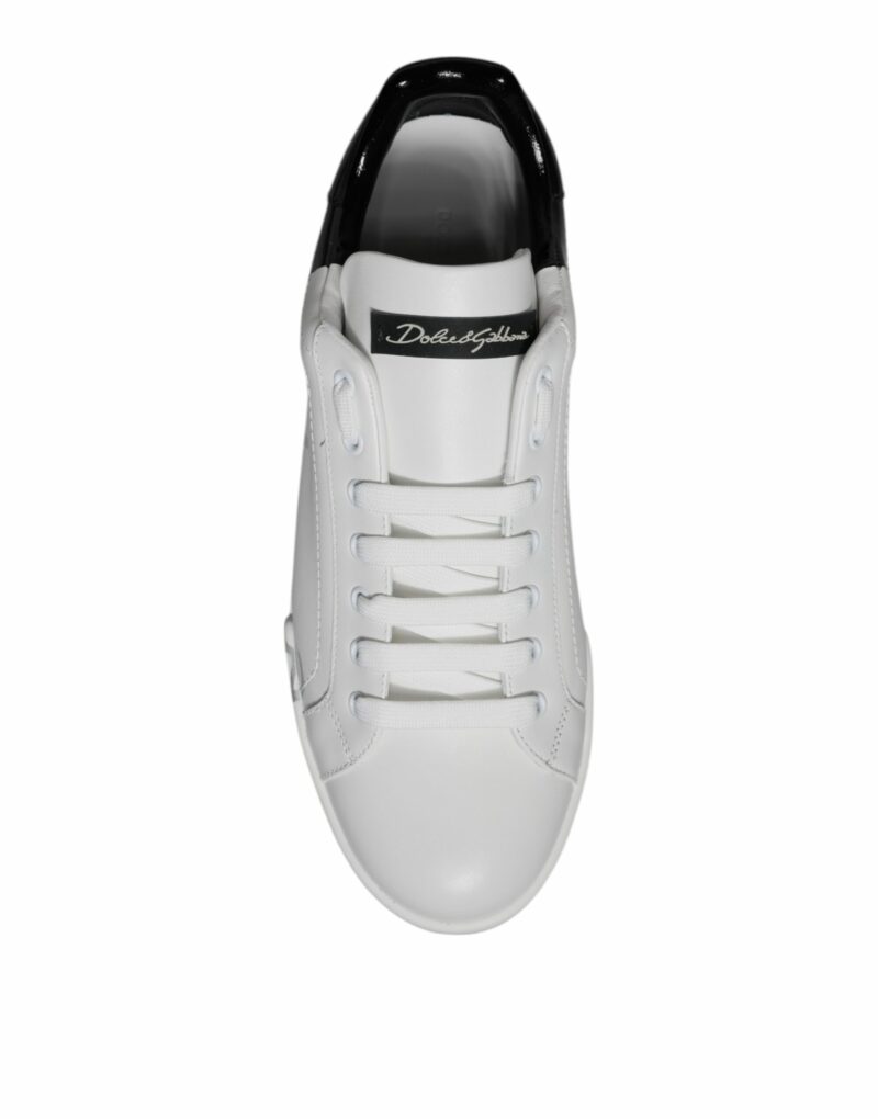 Dolce & Gabbana White Black Logo Portofino Sneaker Shoes - Image 8