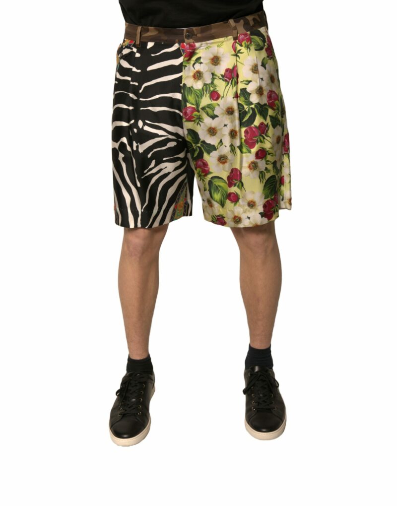 Dolce & Gabbana Multicolor Patchwork Silk Men Chino Shorts - Image 2