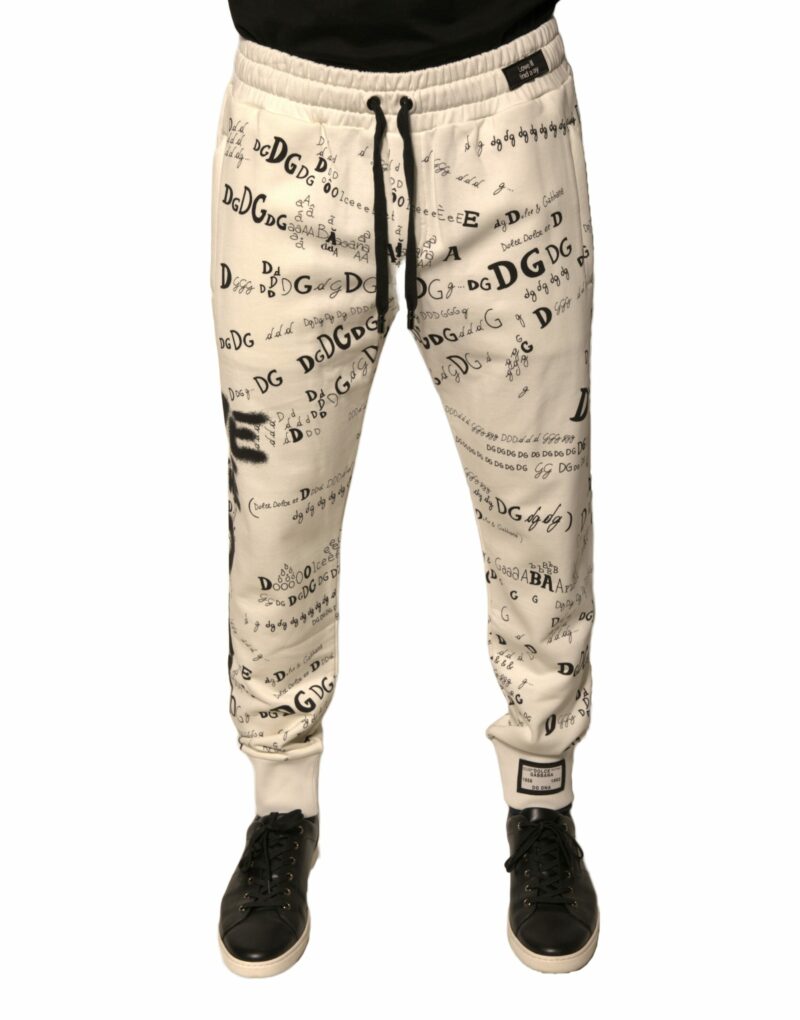 Dolce & Gabbana White Printed Cotton Jogger Sweatpants Pants - Image 2