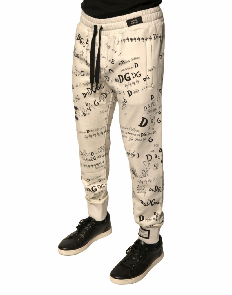Dolce & Gabbana White Printed Cotton Jogger Sweatpants Pants - Image 3