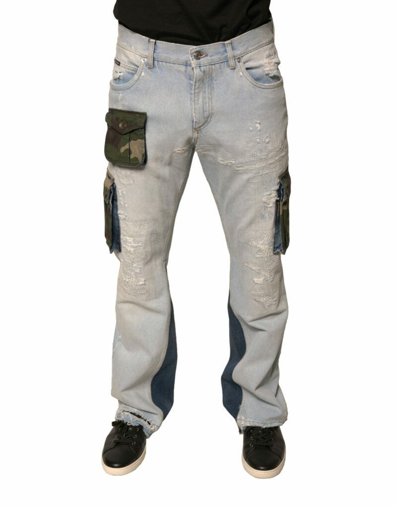Dolce & Gabbana Light Blue Cotton Cargo Straight Denim Jeans - Image 2