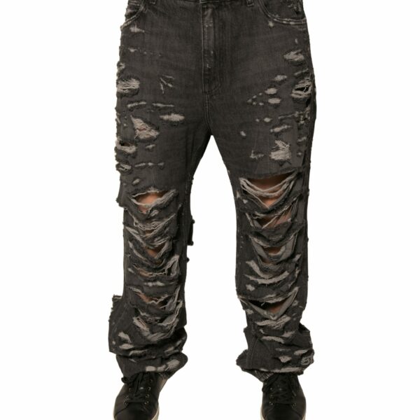 Dolce & Gabbana Gray Tattered Cotton Straight Men Denim Jeans