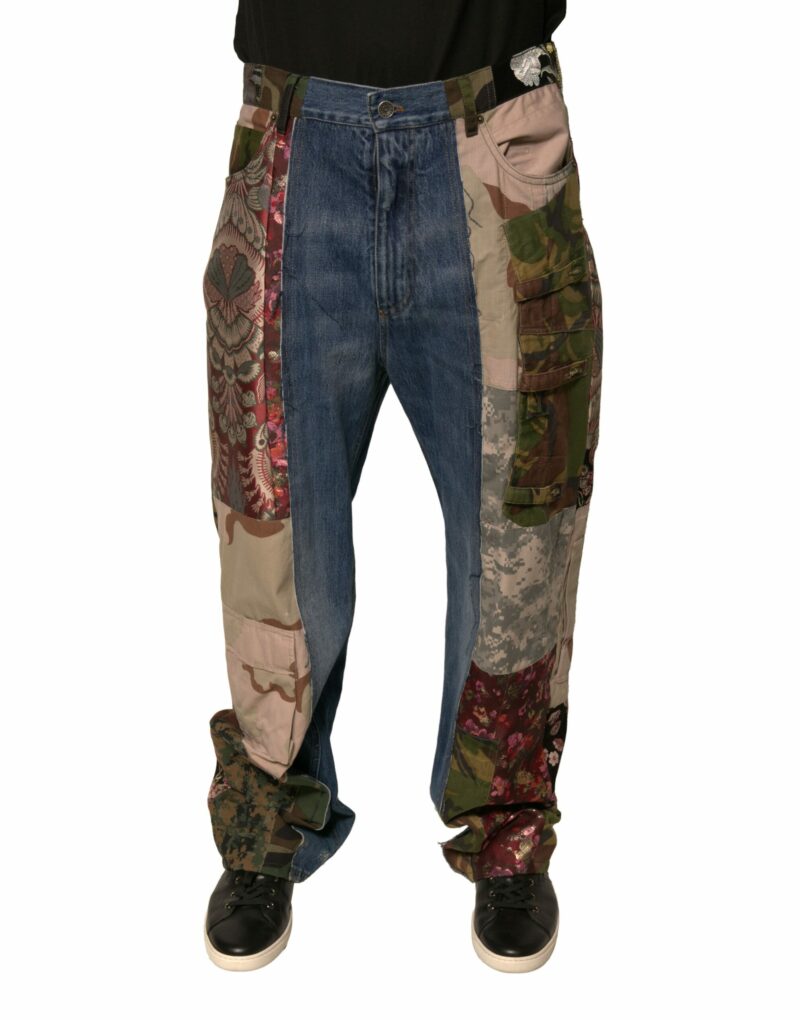 Dolce & Gabbana Blue Patchwork Cotton Straight Denim Jeans - Image 2